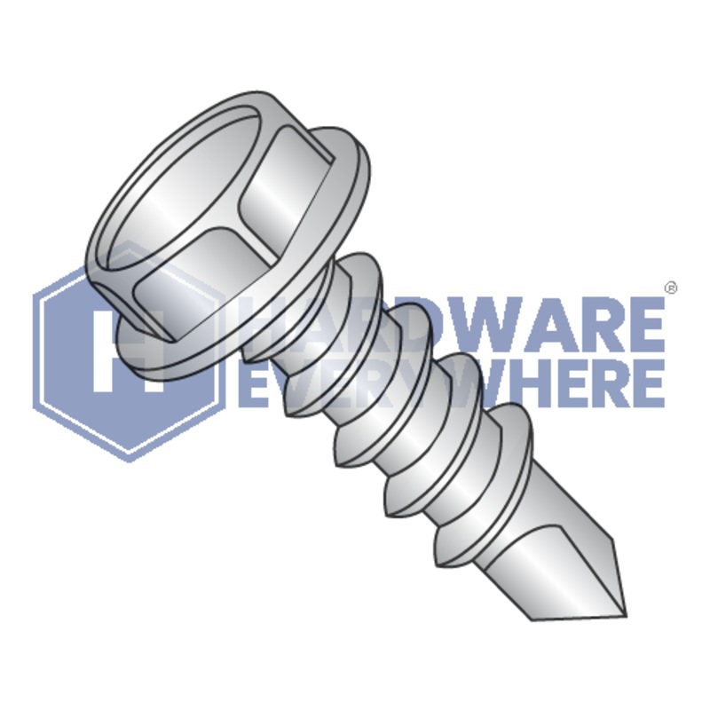 #10 x 1 1/2 SELF DRILLING SCREWS / Unslotted / Hex Washer Head / 18-8 Stainless / Plain