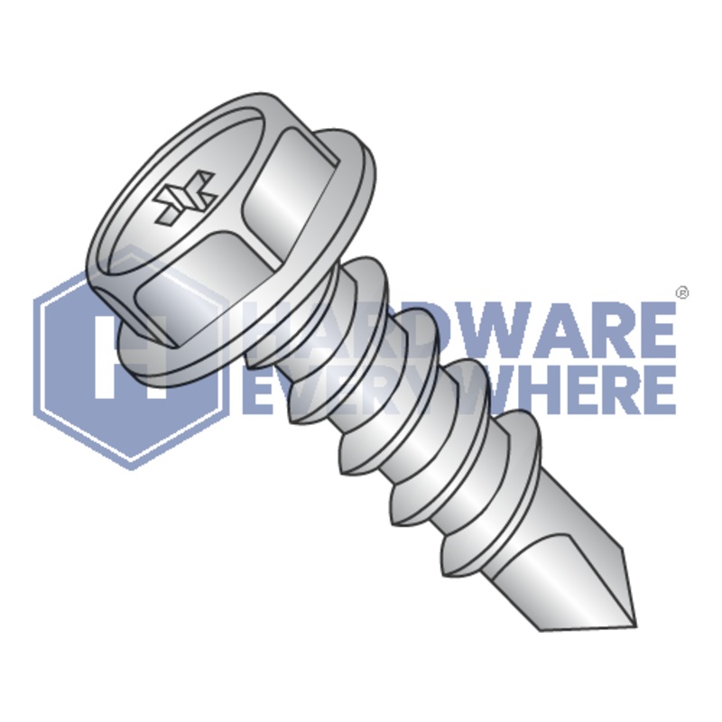 #10 x 1 SELF DRILLING SCREWS / Phillips / Hex Washer Head / 18-8 Stainless / Plain