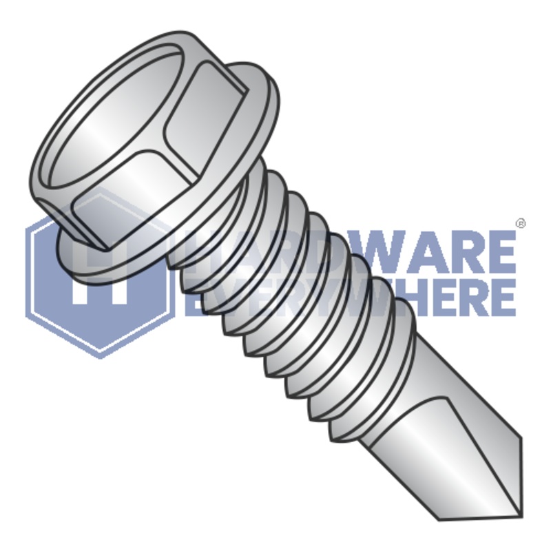#10 x 1 SELF DRILLING SCREWS / Unslotted / Hex Washer Head / 18-8 Stainless / Plain FUL163378772236