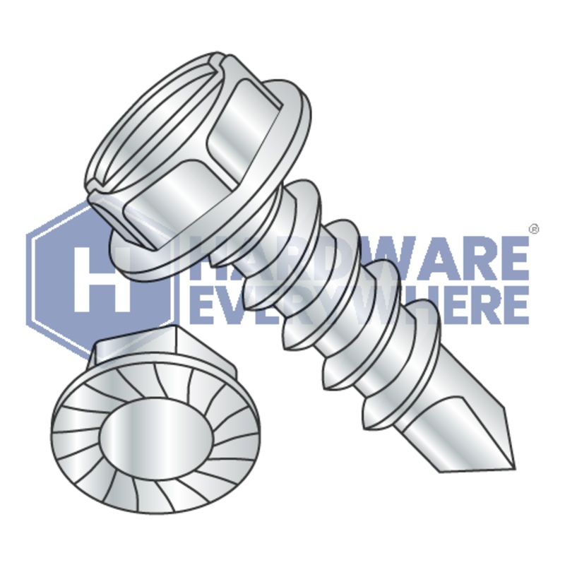 #10 x 1 SELF DRILLING SCREWS / Slotted / Hex Washer Head / Steel / Zinc FUL163378770749