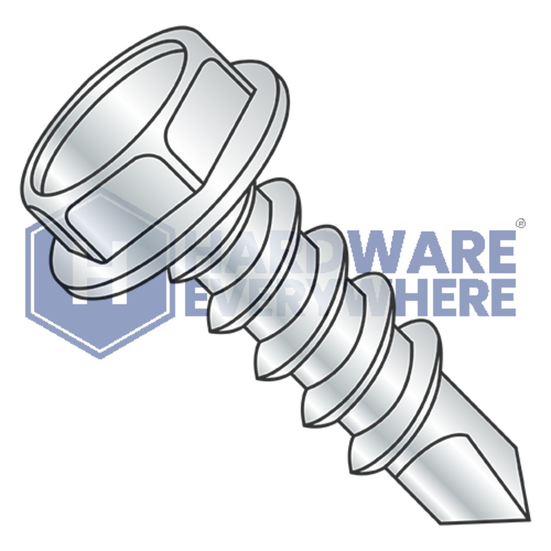 5/16 x 5 SELF DRILLING SCREWS / Unslotted / Hex Washer Head / Steel / Zinc