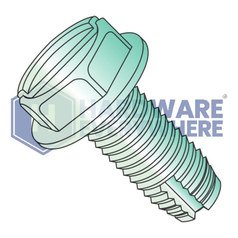 8-32 X 1/4 Thread Cutting Screws / Slotted / Hex Washer Head / Steel / Green Zinc / Type 1