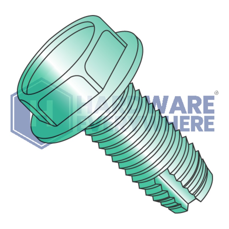 8-32 X 3/8 Thread Cutting Screws / Unslotted / Hex Washer Head / Steel / Green Zinc / Type 1