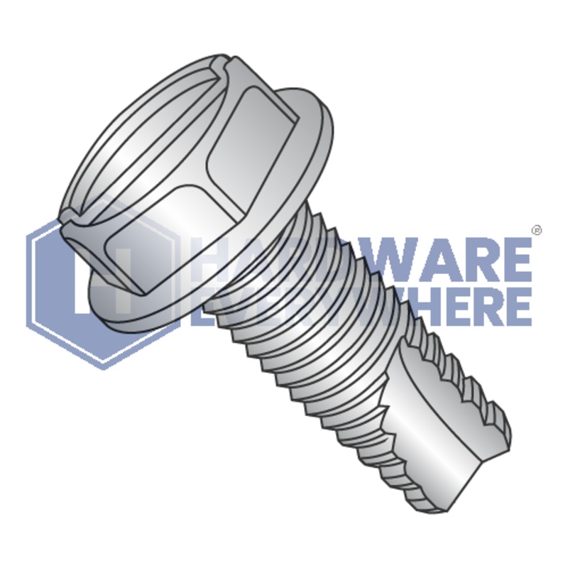 1/4-20 X 1 Thread Cutting Screws / Slotted / Hex Washer Head / 18-8 Stainless / Plain  / Type 23