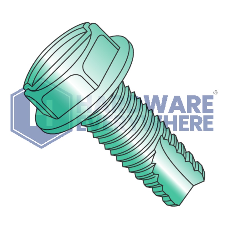 8-32 X 5/16 Thread Cutting Screws / Slotted / Hex Washer Head / Steel / Green Zinc / Type 23