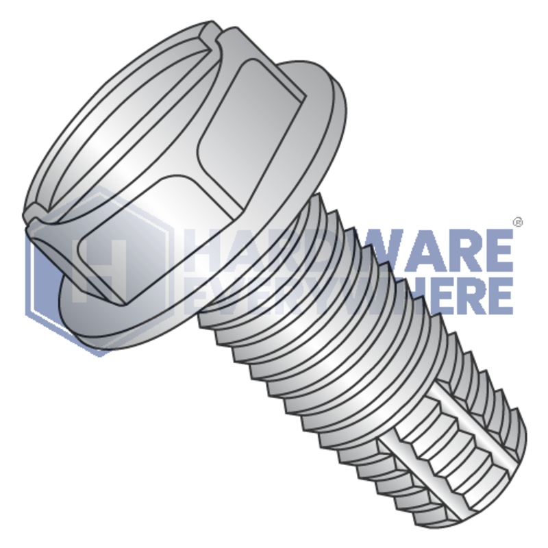 1/4-20 X 1 Thread Cutting Screws / Slotted / Hex Washer Head / 410 Stainless / Plain / Type F