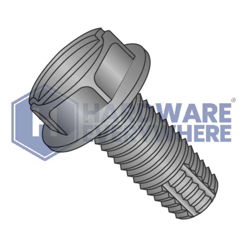1/4-20 X 3/4 Thread Cutting Screws / Slotted / Hex Washer Head / Steel / Black Oxide / Type F