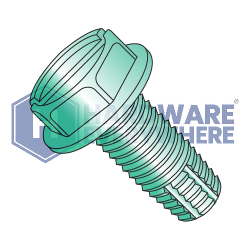 8-32 X 5/16 Thread Cutting Screws / Slotted / Hex Washer Head / Steel / Green Zinc / Type F