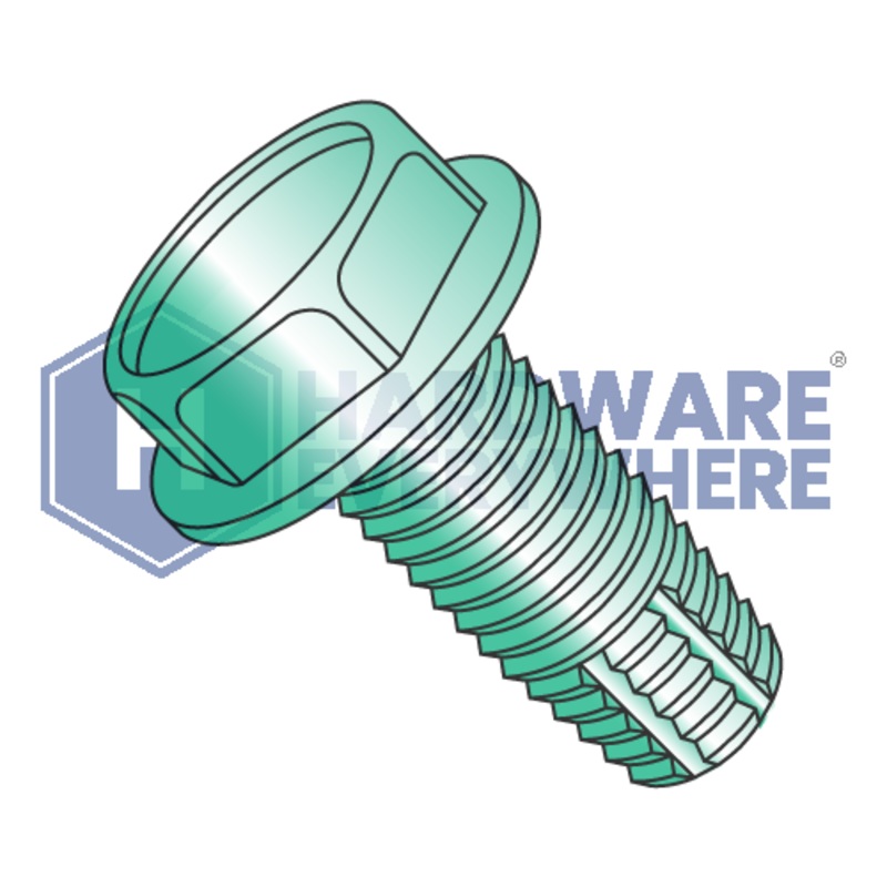 8-32 X 5/16 Thread Cutting Screws / Unslotted / Hex Washer Head / Steel / Green Zinc / Type F