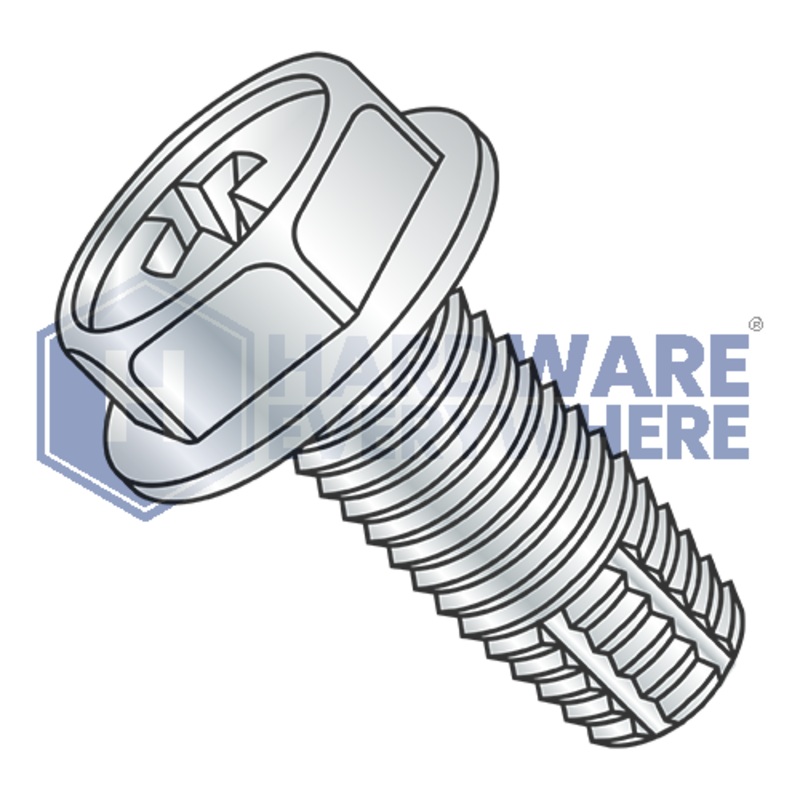 8-32 X 3/8 Thread Cutting Screws / Phillips / Hex Washer Head / Steel / Zinc / Type F