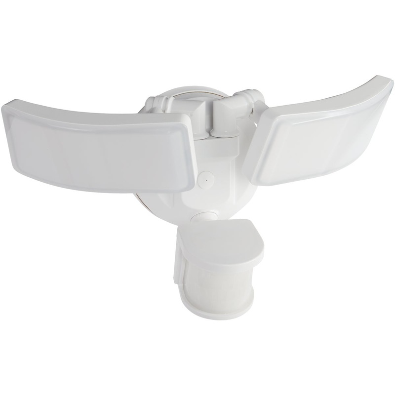 White Motion Sensing Twin Swivel Head LED Floodlight Fixture
