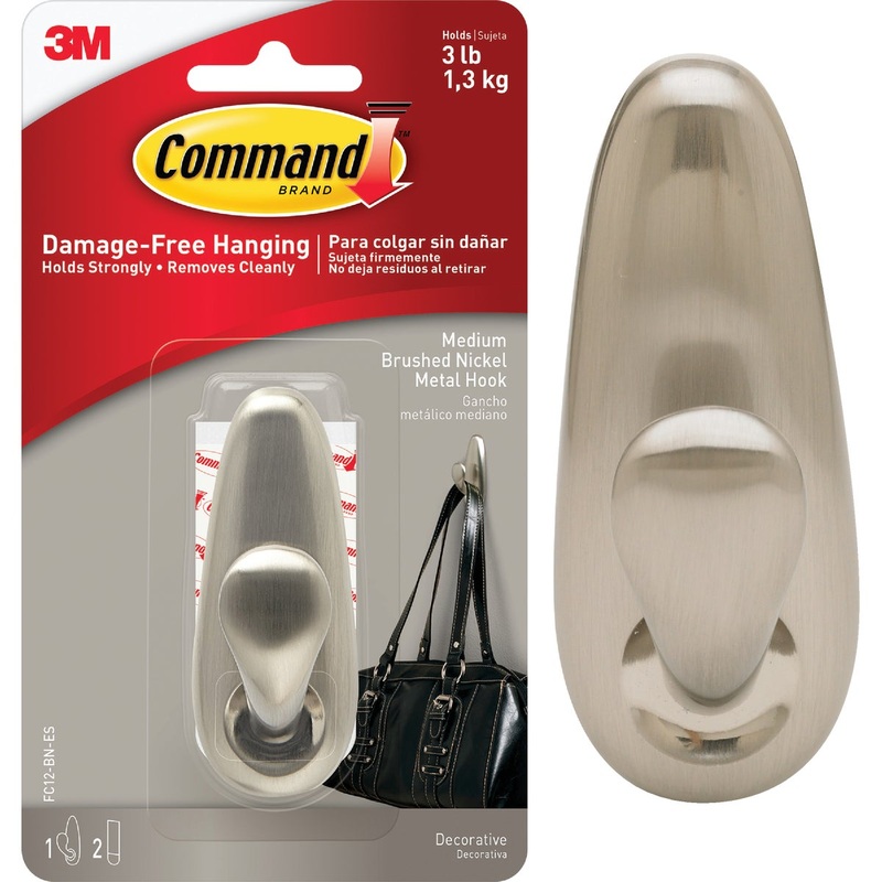 3M Command Medium Brushed Nickel Metal Adhesive Hook