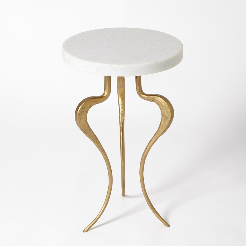 Silhouette Accent Tables Antique Gold w/White Honed Marble Top