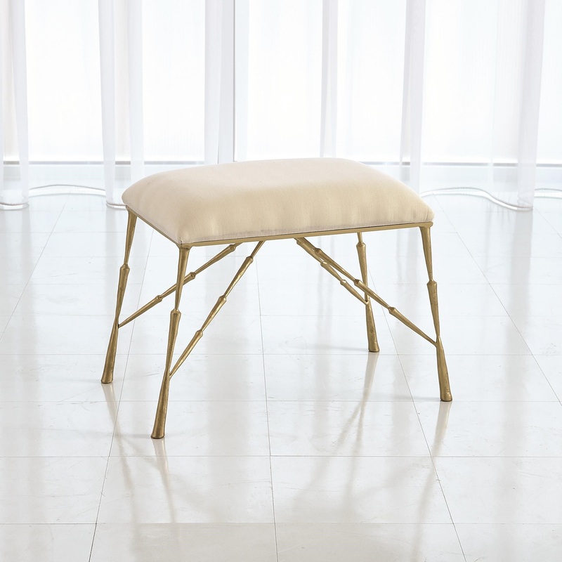 Spike Bench w/Muslin Cushion Antique Brass